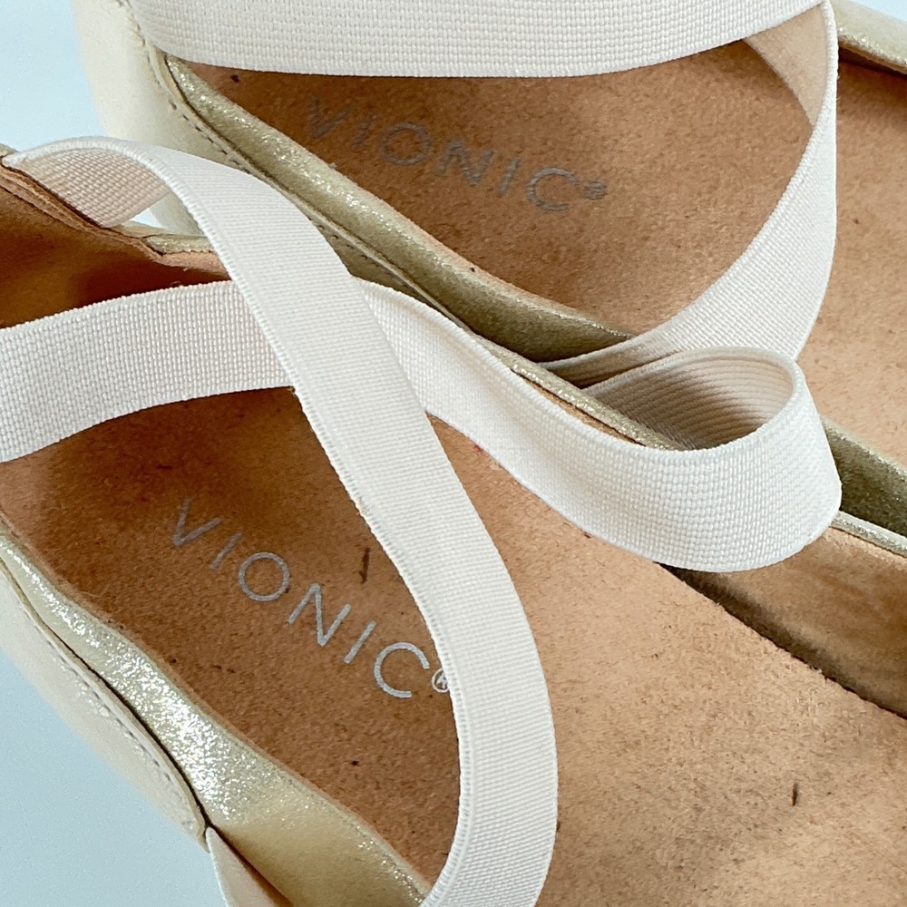 Vionic Size 9 Gold Leather Elastic Ankle Strap Wedge Sneakers NEW Ellery‎ $116 - Picture 12 of 12